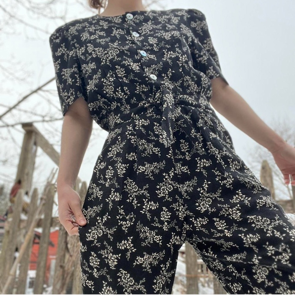 Floral Black and White Jumpsuit